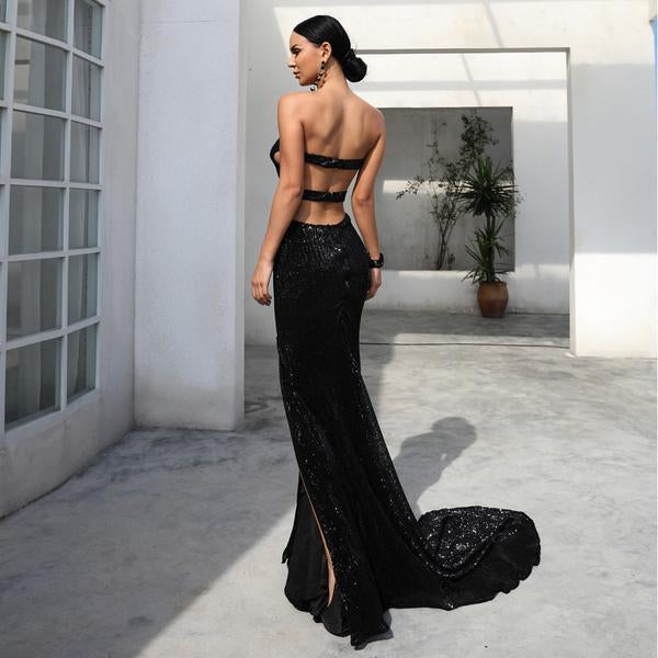 High Neck Ball Gown Black Sequin Wedding Dresses Long Sleeves Sweet 16 –  MyChicDress